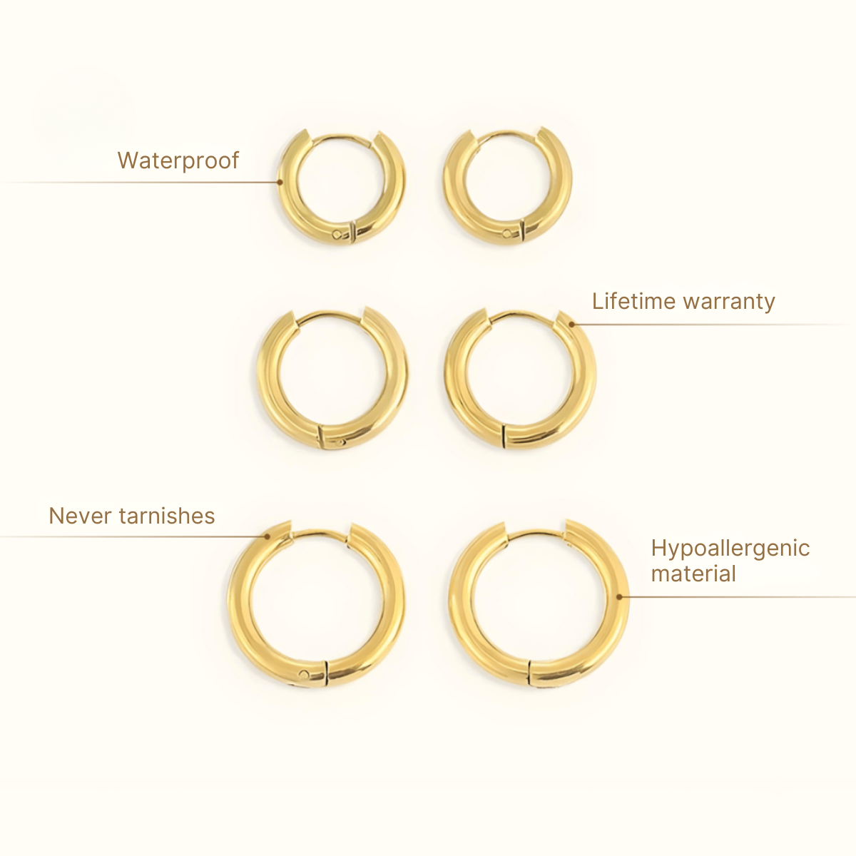 Triple Hoop Earrings 18K Gold Plated