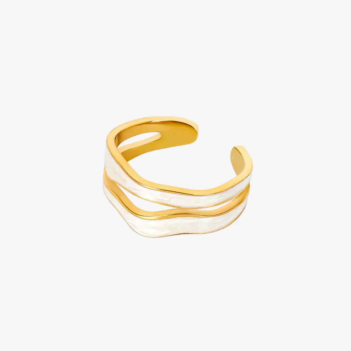 Abstract Mother of Pearl Adjustable Ring 18K Gold Plated