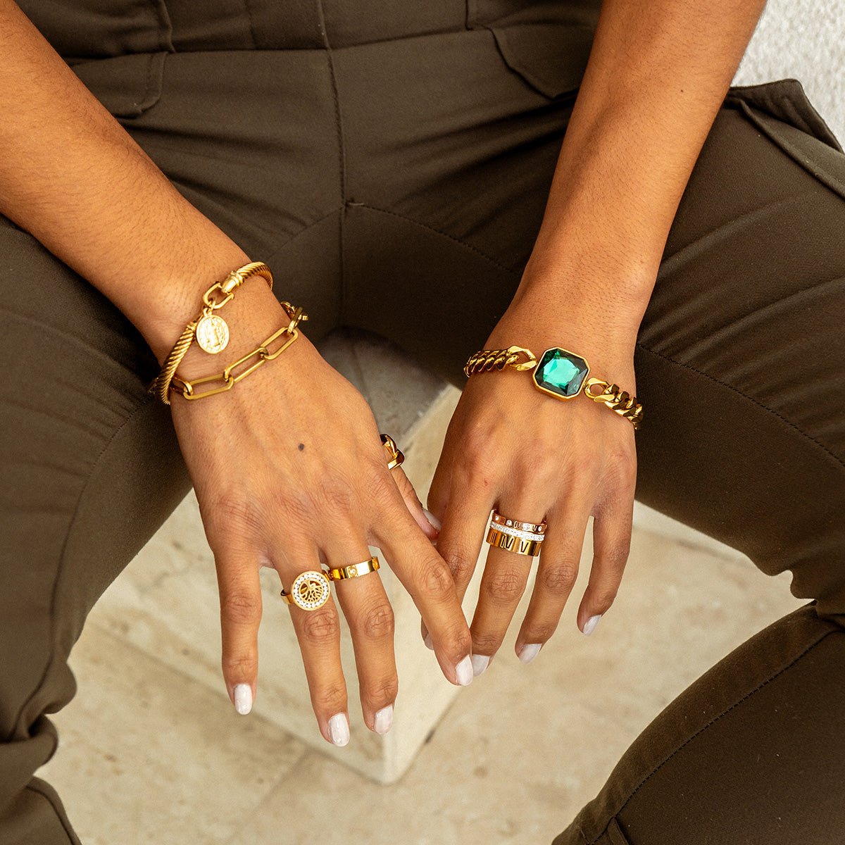 Triple Band Roman Numeral Ring 18K Gold Plated