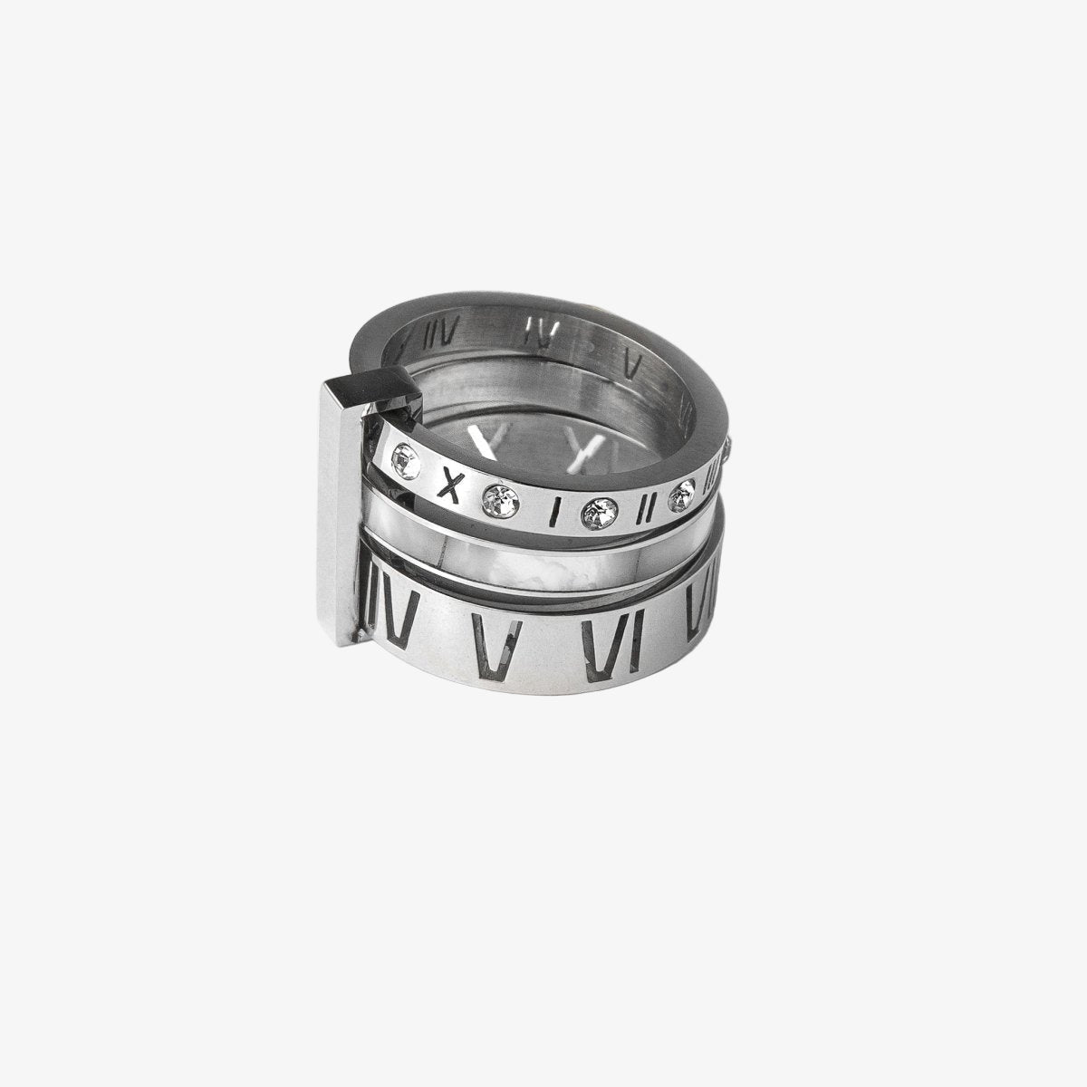 Triple Band Roman Numeral Ring 18K Gold Plated