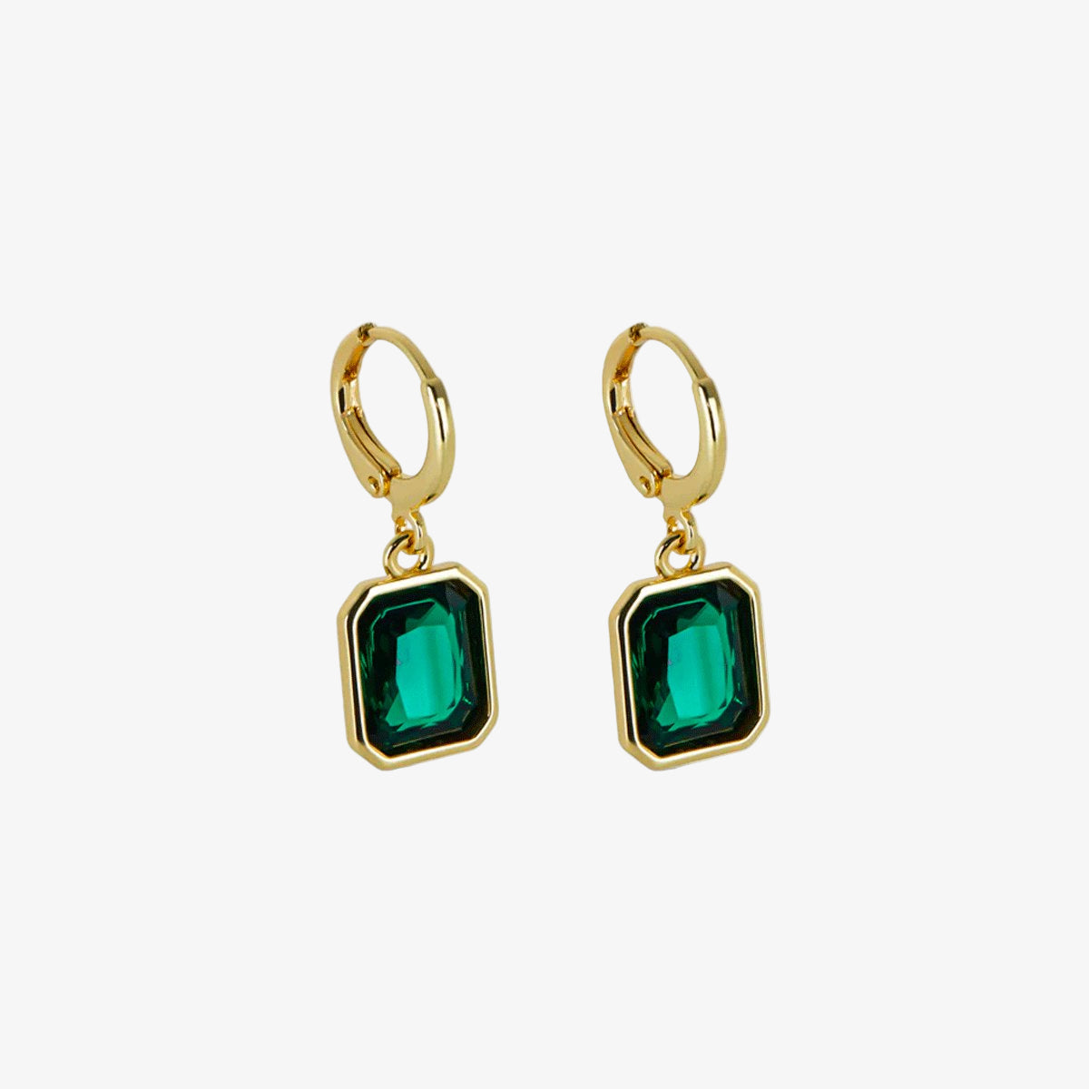 Green Crystal Hoop Earrings 18K Gold Plated