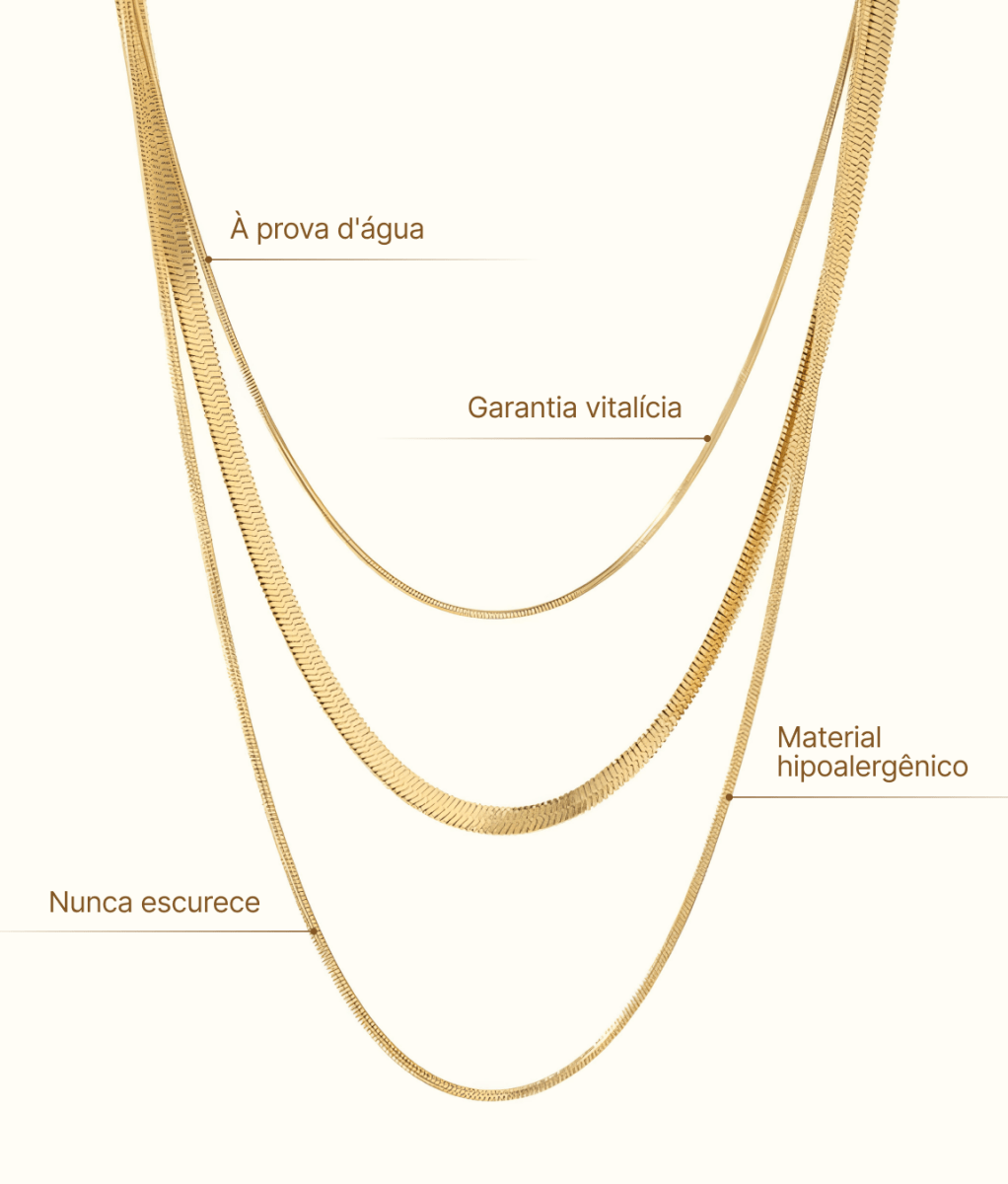 Colar Celina Trio Camadas Malha Banhado em Ouro 18K