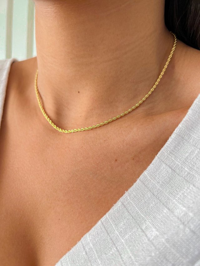 Twist Rope Chain Necklace 2mm 18K Gold Plated