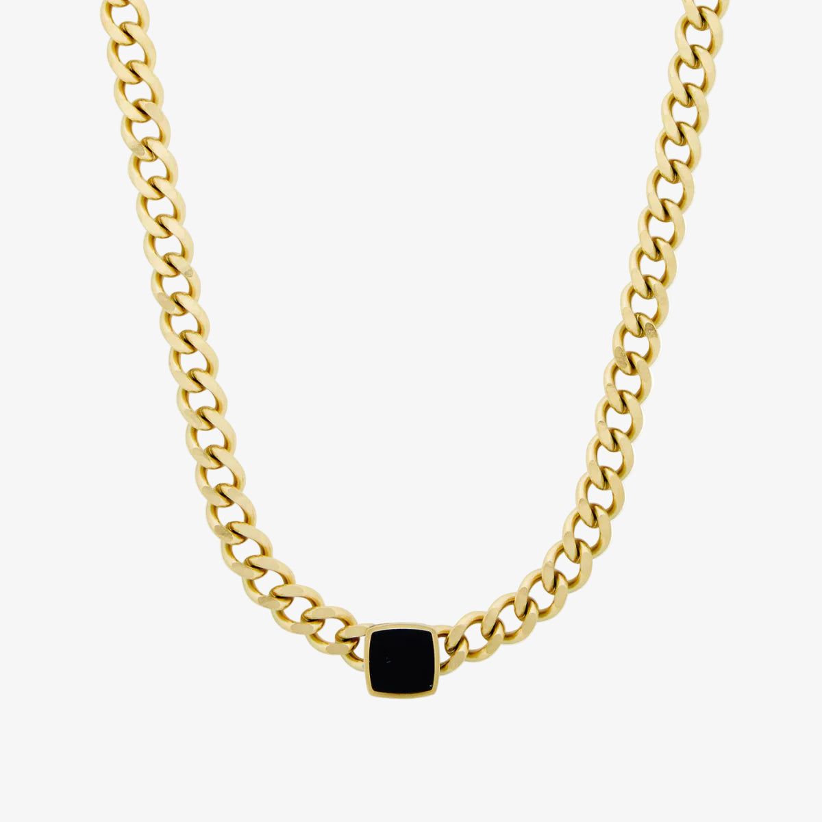 Onyx Square Pendant Necklace 18K Gold Plated