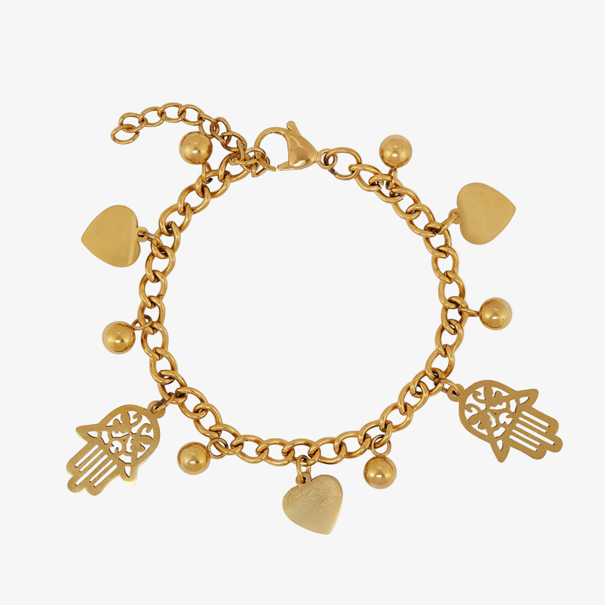 Heart and Hamsa Link Bracelet 18K Gold Plated