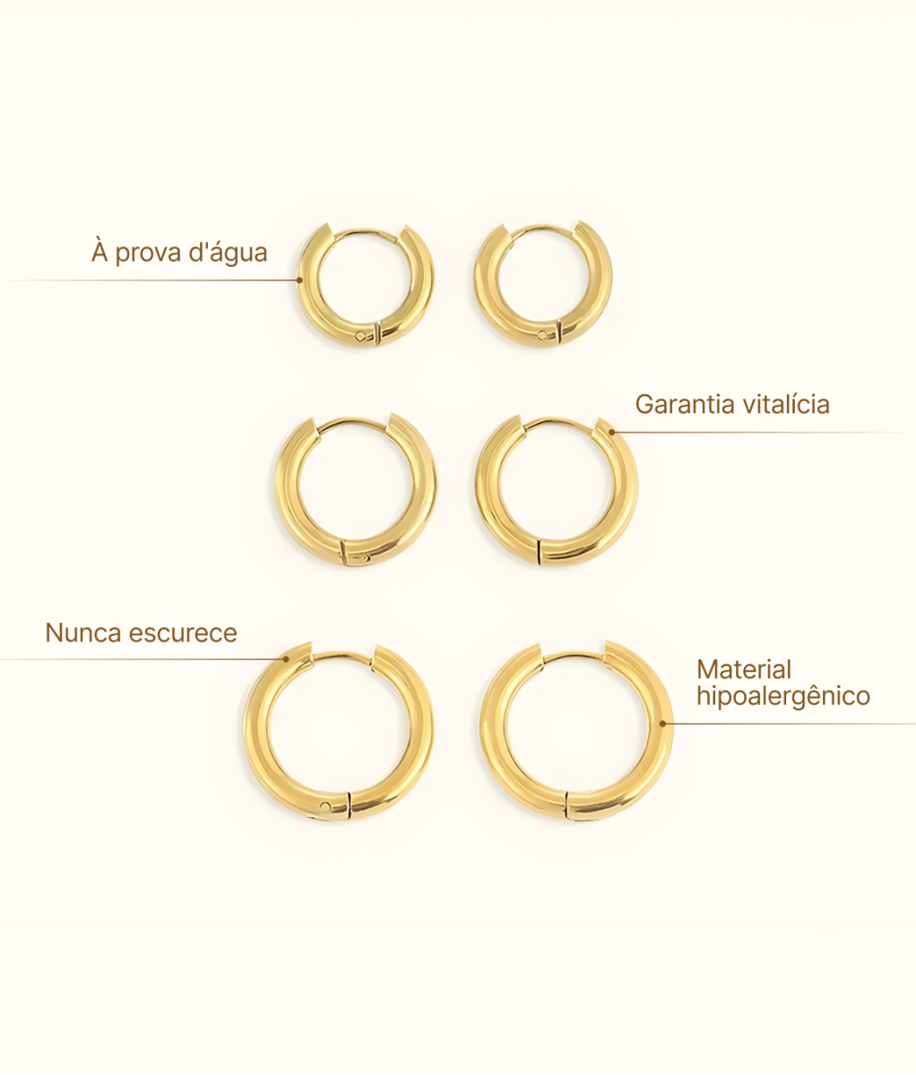 Brinco Trio de Argolas Banhado em Ouro 18K